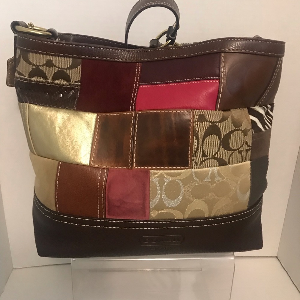 Coach Brown Leather and Suede Patchwork Design H0693-10434 plus Wristlet Tote - Picture 7 of 12